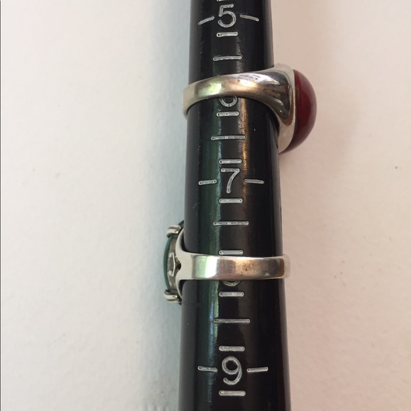 Vintage 925 Sterling silver rings, Wood resin & malachite - Picture 6 of 8